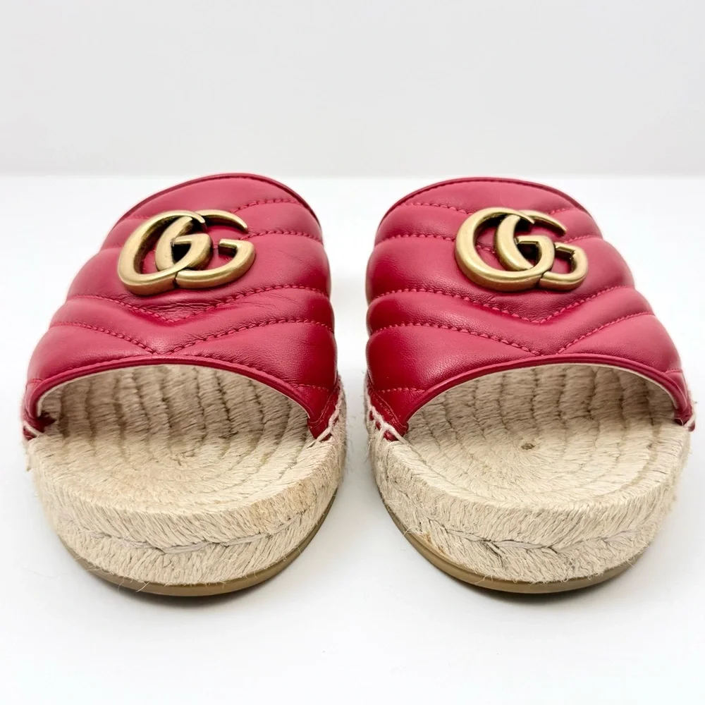 Gucci Charlotte Matelesse Espadrille Marmont Slide Sandal Hibiscus Red Leather 8